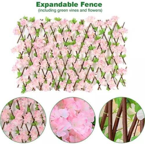 Garden Fence Willow Wooden Hedge With Artificial Flower Leaves Garden Decor Stretchable Expanding Privacy Screen Home Fence