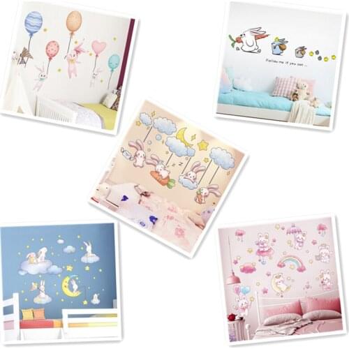 [SHIJUEHEZI] Rabbits Wall Stickers DIY Cartoon Bunny Animals Wall Decals for Baby Bedroom Kids Rooms Nursery Home Decoration