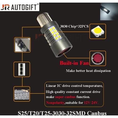 4PCS Super CANBUS 1156 BA15S P21W BA15S BAY15D LED Bulb 1157 P21/5W 7440 W21W 3030 32SMD Built in Fan Lamp Brake Light 12V-24V