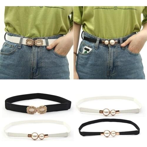 Slim Belts For Women Elastic Dress Waist Belt For Ladies Adjustable Female Girl Pearl PU Leather Belt With Buckle ceinture femme