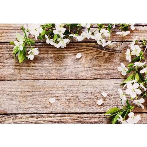 VinylBDS Wooden Wall Photography Backdrops White Flowers Backdrop for Wedding Photography Children Wood Backgrounds for Photo