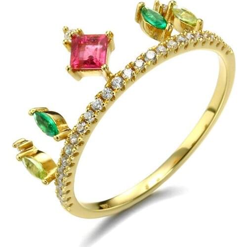 Jewelry colorful light luxury style palace natural red tourmaline stacked ring female anillos anel wedding rings bague femme
