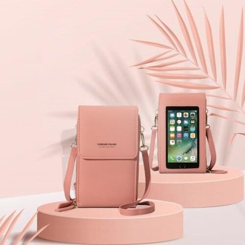 Ladies Touch Screen Mobile Phone Bag Multi-function Female Messenger Small Purse Vertical Women Leather Single Shoulder Wallet