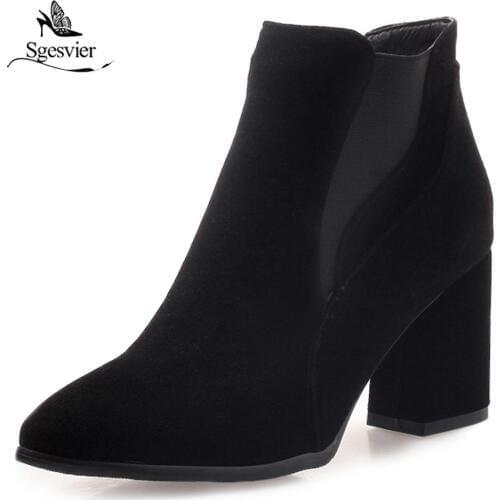 Sgesvier Autumn Winter Women Boots Solid European Ladies shoe Martin boots Suede Leather ankle boots Thick heel size 32-47 OX618