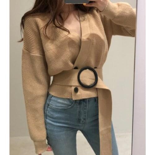 Korean women chic knitted short sweater coat for women long sleeve double-breasted knitting jumpers women autumn winter top