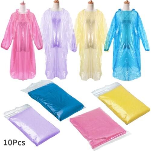 10 PCS Disposable Raincoat Adult Emergency Waterproof Poncho Travel Hiking Camping Rain Coat Unisex Rainwear Camping Rain Coat