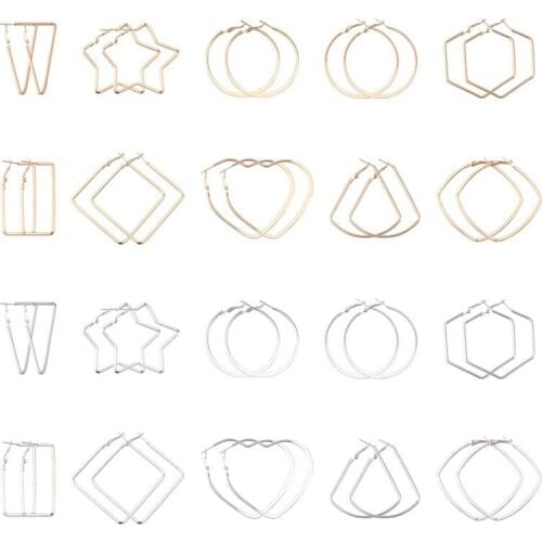 20pairs Iron Hoop Earrings Ear Wire Hook Mixed Shapes for Jewelry Making DIY Earring Accessories
