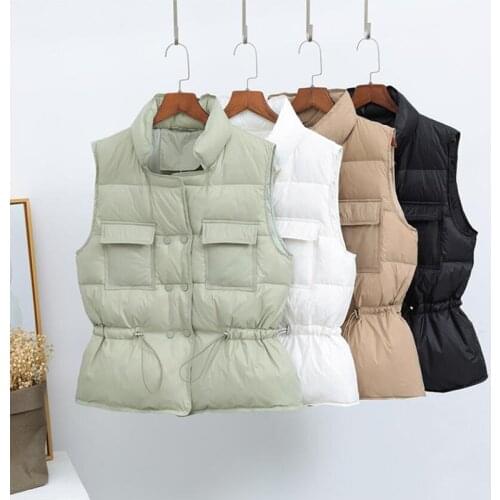2021 Ultra Light Women Sleeveless Down Vest Winter Warm White Duck Down Down Jacket Female Stand Collar Sleeveless Waistcoat