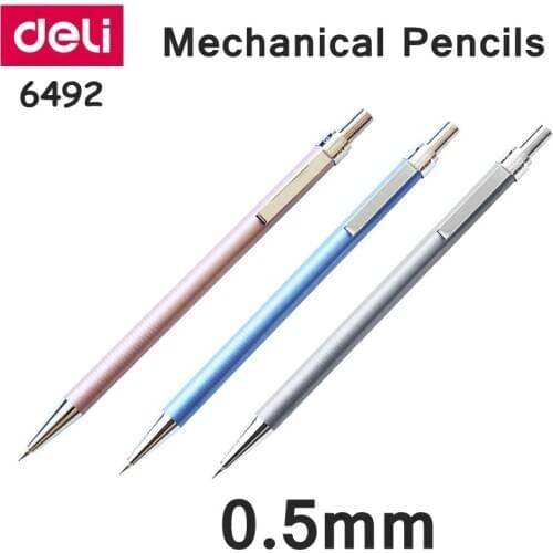 3PCS/LOT Deli Mechanical Pencil 6492# 0.5mm 6493# 0.7mm Auto pencil Metal case pencial 3 colors Top brand Deli