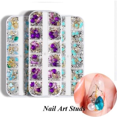 5.11*1.96'' 1.05oz Nail Art Studs Pearl & Zirconia Rhinestone Gems Acrylic Mix Shapes Beads Glitter Opal DIY Tip #PH21-26