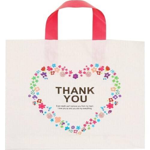 50 Pcs Thank You Plastic Merchandise Shopping Bags,Boutique Bags,Retail Bags,Gift Bags Party Supply(33X25X6CM)