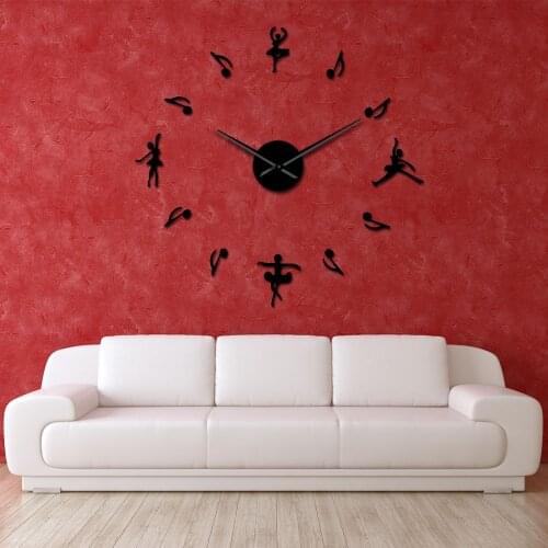 Ballerinas DIY Big Wall Clock Modern Watch Giant Ballet Dance 3D Mirror Large Number Wall Clock Sticker Decor Dancer Gift