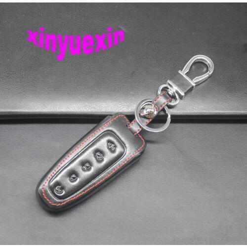 Xinyuexin Leather Car Key Cover Fob Case For Ford edge Explorer Taurus Flex Escape Mustang 5 Buttons With Keychain No Logo