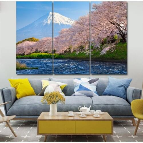 Flowers under Mount Fuji 3 pcs HD Canvas Painting Modern Home Decoration Living Room Canvas Print Painting Wall Decor Picture