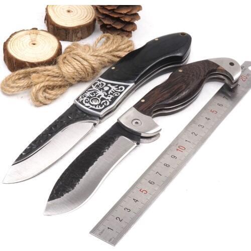 210mm(8.27'') Folding Damascus Knife Outdoor Survival Tactical Pocket Knife Wood Handle Camping Hunting Knives Self-defense Tool