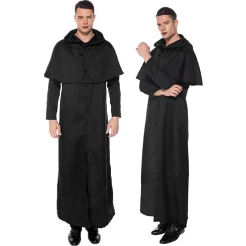 Men Women Halloween Long Hooded Robe Cloak Cosplay Stage Costume Medieval Priest Friar Haloween Disfraces Christmas Costume