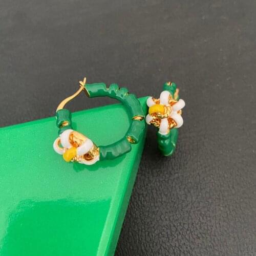 European and American fashion enamel flower ring and earrings 2 colors