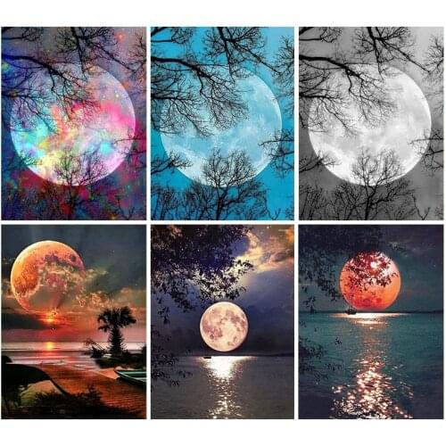 GATYZTORY Full Square Diamond Painting Kit Moon Scenery Embroidery Diamond Mosaic Sale Halloween Rhinestone Picture