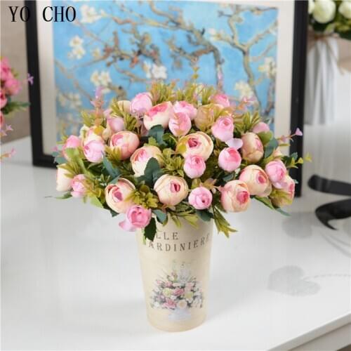 Artificial Flowers Small Tea Roses Silk Bouquet Flores for Home Desk Vase Decor Imitation Wedding Table DIY Decor Fake Flowers