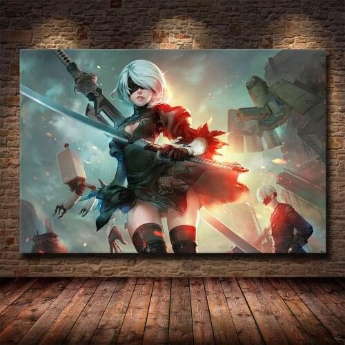 Nier Automata Fight Game Girl Japan Anime Canvas Painting Posters And Prints Wall Pictures For Living Room Decoration Home Decor