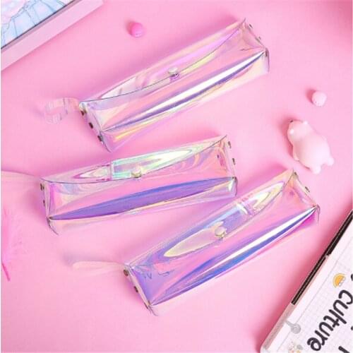 Women Holographic Make Up Brush Bags Girl Transparent Laser Cosmetic Bag Small Travel Toiletry Makeup Case Student Pencil Pouch