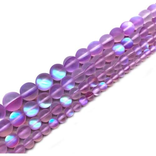 Natural Matte Light Purple Flash Crystal Round Loose Stone Beads for DIY Bracelet Necklace Jewelry Making 15" 6/8/10/12mm