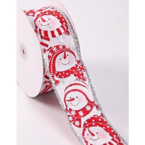 6.3cm 25 Yards Exquisite Satin Ribbon Snowman Printed Organza Ribbon DIY Christmas Tree Decorations Ribbons For Crafts