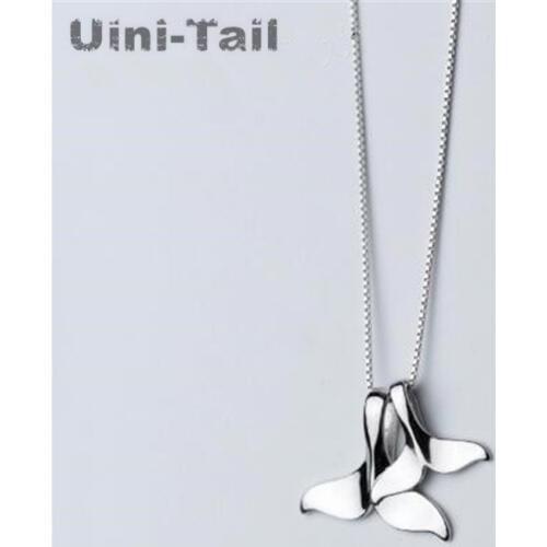 Uini-Tail hot new 925 sterling silver double dolphin fishtail necklace female temperament fashion dynamic pendant clavicle chain