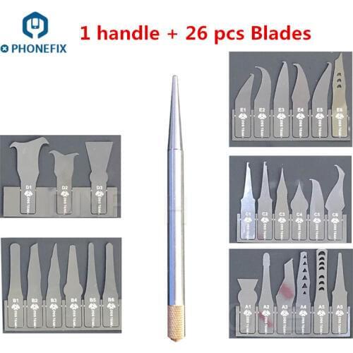 27 in 1 CPU Tool Kits BGA Repair Blade Set Ultra Thin PCB Scalpel Cutter Blades for iPhone Motherboard IC Chip Glue Removal Tool