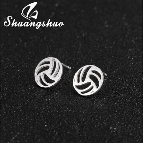 Shuangshuo 2021 New Fashion Volleyball Stud Earrings for Women Real 925 Sterling Silver Punk Earrings Street Pop Jewelry Gift