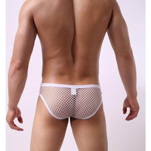 Sexy Mens Hollow Underwear Briefs Transparent Mens Fishnet Mesh Penis Pouch Underpants Hombre Panties Трусы Мужские
