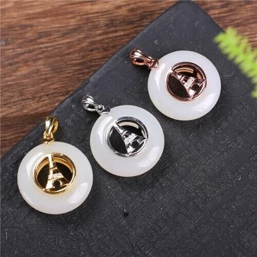 S925 Sterling Silver Inlaid Natural Hetian White Jade Pendant, Simple And Versatile, Natural Hetian Jade Ring Pendant