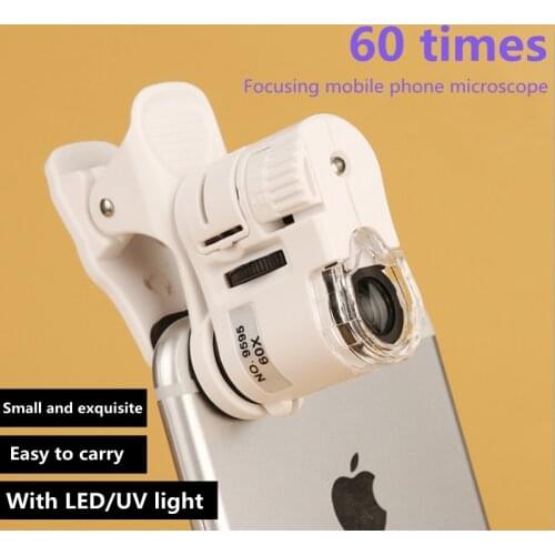 Portable 60 times mini microscope with LED lamp UV purple light high-power magnifying glass focusing mobile phone microscope