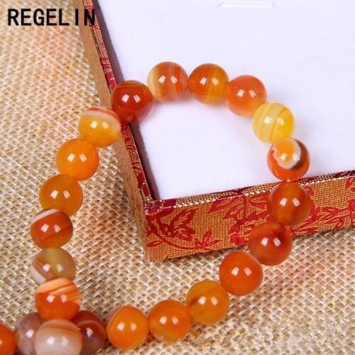 REGELIN Orange Natural Stone Beads 4/6/8/10/12/14mm Round Crystal Quartz Loose Beads 1strip DIY Bead Bracelet Craft Jewelry