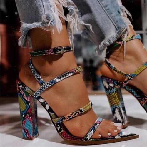 11.5CM High Heels Sexy Women Sandals Summer Buckle Strap Snake Print Sandalen Fashion Rome Ladies Party Shoes Pumps Sandalias