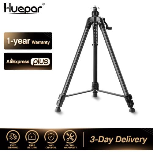 Huepar 1.6M Laser Level Tripod Aluminum Flat Head Adjustable Height Tripod Stand with Handle Bubble for Self leveling Level