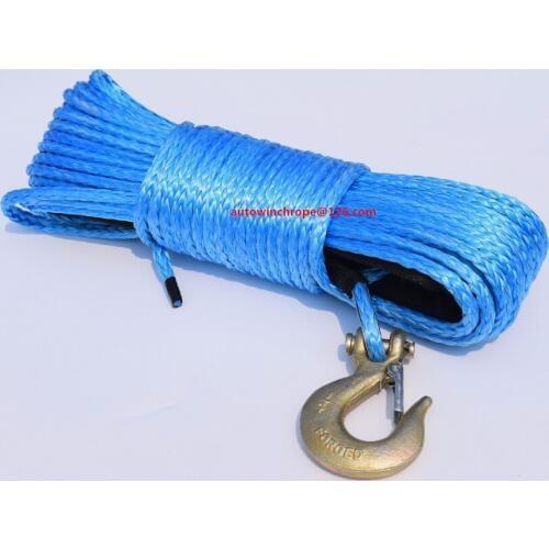 Blue 1/4"*50ft Winch Rope Hook,Durable UHMWPE Rope For ATV UTV,Synthetic Winch Cable,Off Road Rope