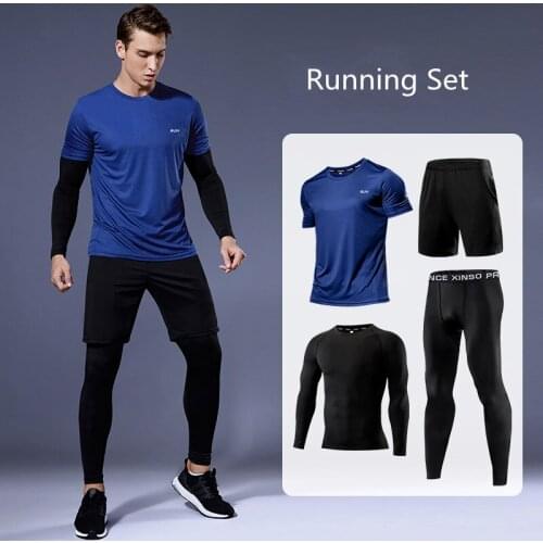 Sportswear Compression Gym Running Men Suit Set 4PCS Men Fitness Leggings Clothing Tight Suit Conjuntos Deportivos Para Hombre