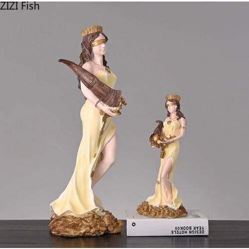 Goddess of Wealth Painted Figure Statue Crafts Living Room Decoration Myth Character Sculpture Resin Furnishings Home Decor
