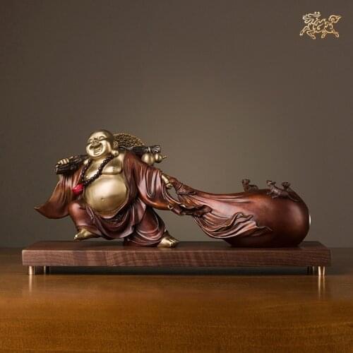 50CM large TOP COOL GOOD gift # Limited Edition Handmade Asia fortune Fortune God Maitreya lucky Buddha Success bronze statue