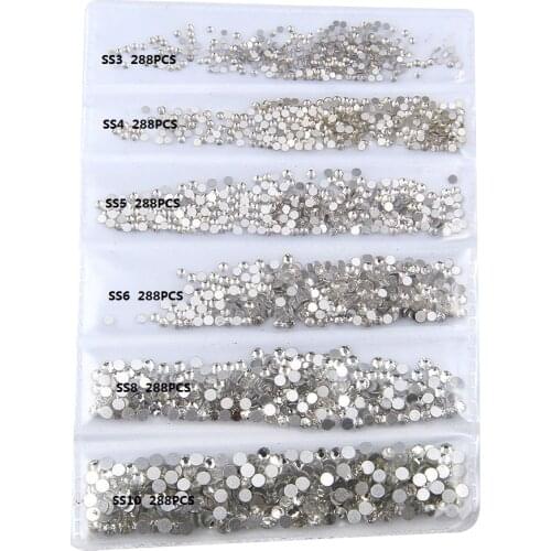 Super deal Shiny 1440PCS SS2 to ss10 non hotfix rhinestone Clear Crystal color 3D Nail Art Decorations Flatback Rhinestones