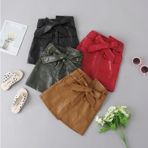 2021 new style girls pu leather bow skirt autumn cotton fashion girls skirts 2-8 years WU735