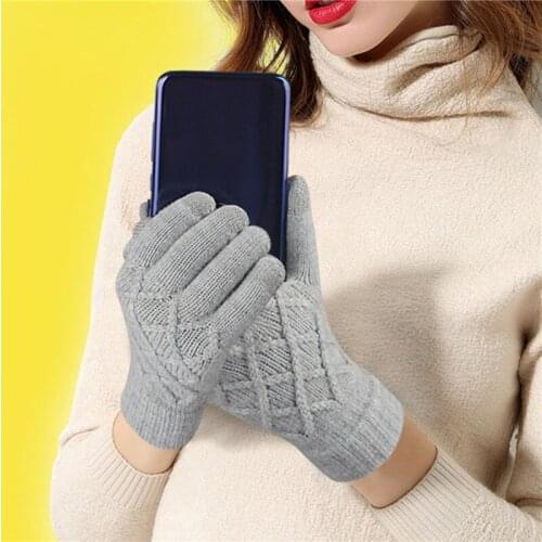 Female Winter Warm Knitted Full Finger Gloves Men Solid Woolen Touch Screen Mittens Women Thick Warm Cycling Driving Gloves