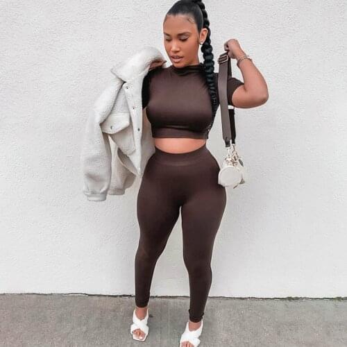 2021 Summer Women 2 Two Piece Set Long Sleeve Crop Tops Tshirt Leggings Pants Sport Fitness Set Bodycon Tracksuit