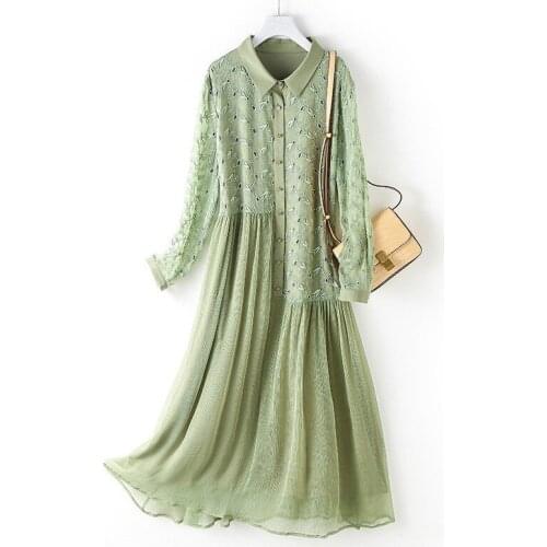 Lace Splicing Dress Women Silk Robes Long Sleeve Lining Vestido Festa Trendy Ukraine Autumn Elegant Vestidos
