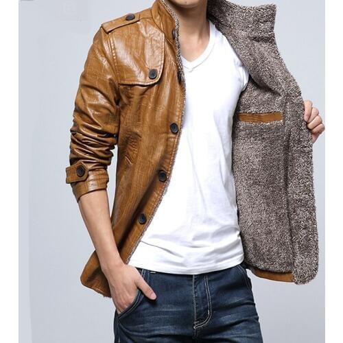 Winter Leather Jacket Men 2020 Winter Wind-resistant Keep Warm Fashion Single-breasted Solid Color Casual Motorcycle Jacket