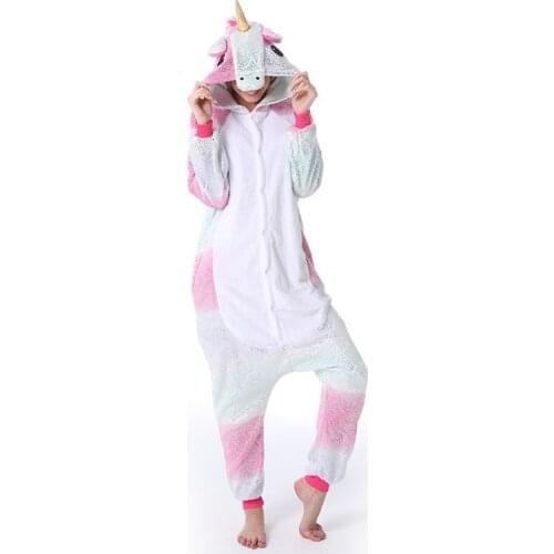 All in One Winter Warm Pyjamas Cartoon Unicorn Onesies One Piece Pijama Hooded Sleepwear Women Men Animal Pajamas