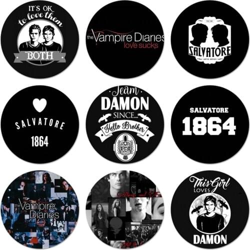 58mm Vampire Diaries Stefan Damon Salvatore Icons Pins Badge Decoration Brooches Metal Badges For Clothes Backpack Decoration