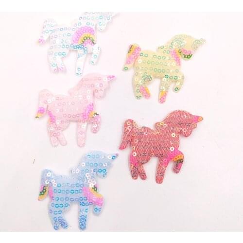 100Pcs 6CM Sequin Unicorn Applique For DIY Baby Hair Clip Hat Headwear Crafts Patches Decor Ornament Clothing Accessories