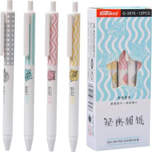 12 pcs/box Cute Star Pattern Sign Pen 0.5mm Black Ink gel Pen for Office & School Supplies Korean Stationery